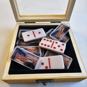 Hand Crafted Patriotic Domino Set - Red, White, Blue